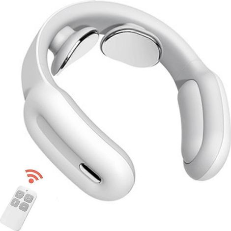 Appareil de massage cervical portable intelligent, stimulateur lymphatique et acupression pour soulager la douleur, au design ergonomique.