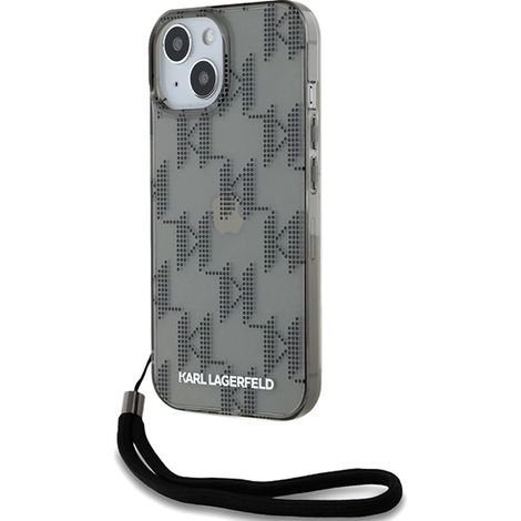 Karl Lagerfeld KLHCP15SHKDPNSK iPhone 15 / 14 / 13 6.1 schwarze/schwarze Hartschalen-Hülle IML Mono KL Muster & Kabel (1/5)