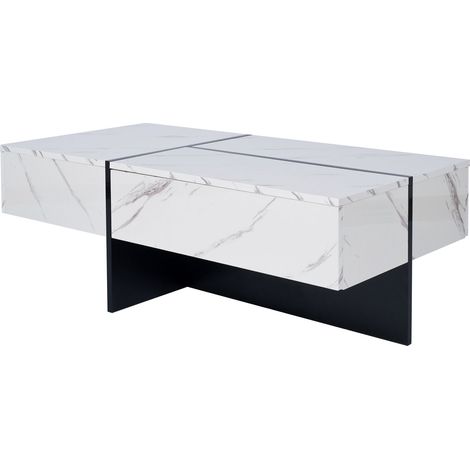 Table basse brillante, structure en imitation marbre blanc et table noire assortie, meuble de salon, 1005034,5cm, avec système d’éclairage LED contrôlé par application (1/5)