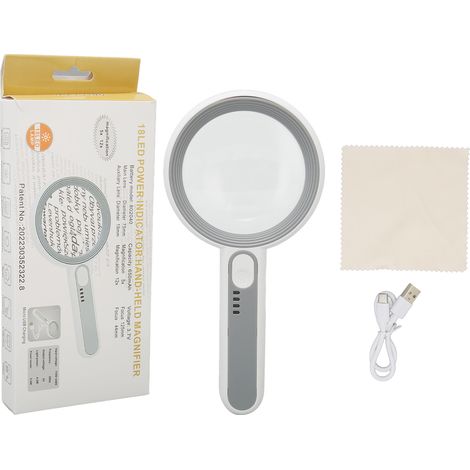 Loupe à main 5X 12X avec 18 LED pour lecture et inspection, grossissement optique portable, outil de visualisation de précision, 18 ampoules intégrées, idéale pour les travaux de détail. (1/5)