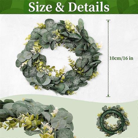 Couronne d'eucalyptus décorative pour maison de ferme, couronne verte pour porte d'entrée-- (1/5)