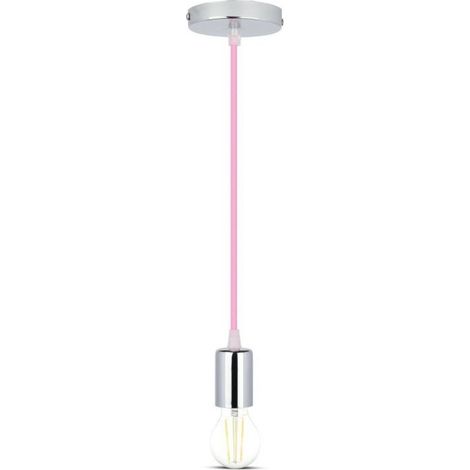 V-TAC Lampadario LED Cilindro Metallo Portalampada E27 (Max 60W) L:100cm Cromato Cavo Rosa