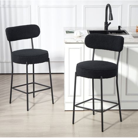 Lot de 2 chaises de bar noires avec assise rembourrée, repose-pieds, polyester, OKWISH (1/5)