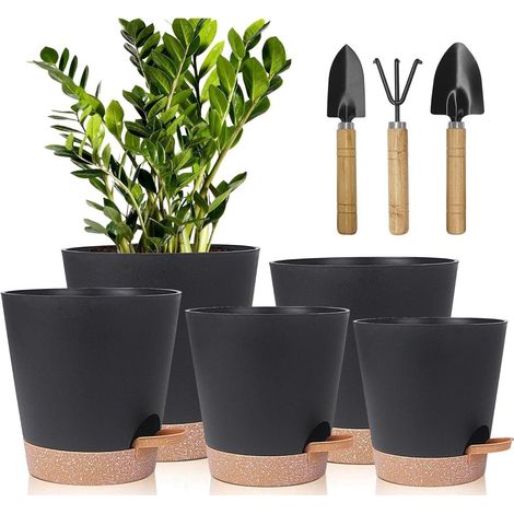 Blumentopf Kunststoff Selbstbewässerung Übertopf Schwarz Braun (1/5)