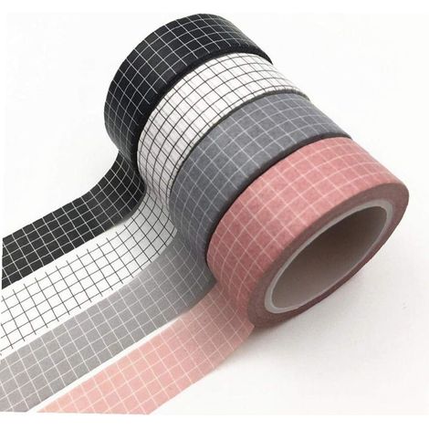 4 pièces 10 m noir et blanc grille Washi ruban ruban de masquage ruban adhésif autocollant rubans de papeterie décoratifs (1/3)