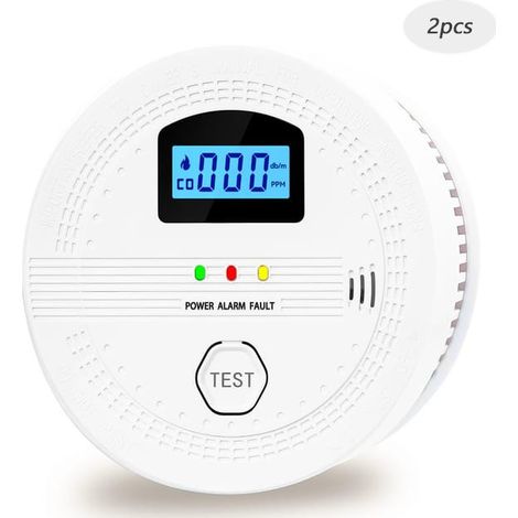 Lot de 2 détecteurs fumée et monoxyde de carbone pour maison, écran LCD avec affichage numérique, alimentation par batterie, alarme sonore et lumineuse, haute sensibilité (1/5)