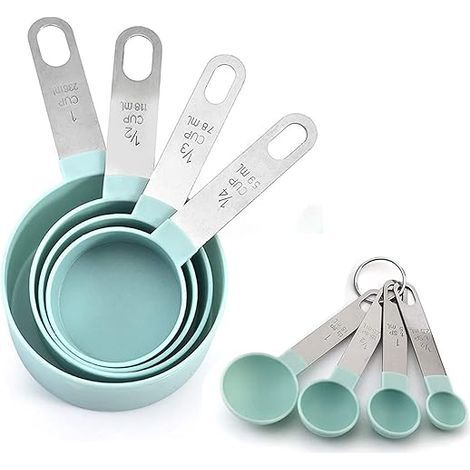 Set di 8 pezzi composto da misurini e cucchiai dosatori, set di misurini e cucchiai dosatori, per cucinare, preparare dolci e dosare ingredienti liquidi e solidi. (1/4)