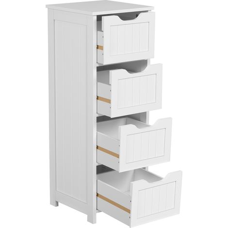 Yaheetech – Meuble bas de salle de bain 30 × 30 × 82 cm – 4 tiroirs en MDF blanc – Rangement optimisé pour espaces restreints – Design contemporain