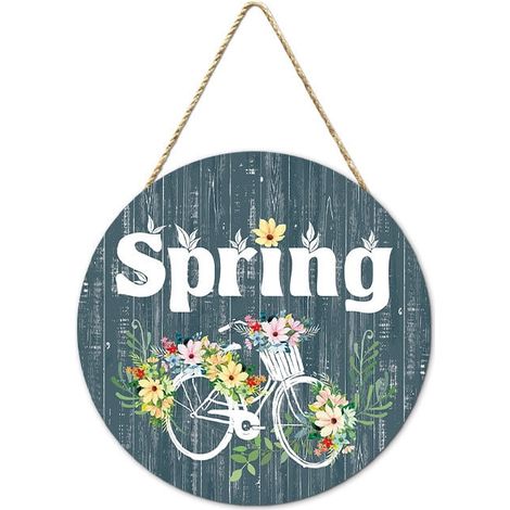 Plaque Murale Accrochage Porte - Bois Rustique - Motif Floral Printemps - 29 x 29 cm - Décoration Extérieure Porche - 1 Pièce (1/3)