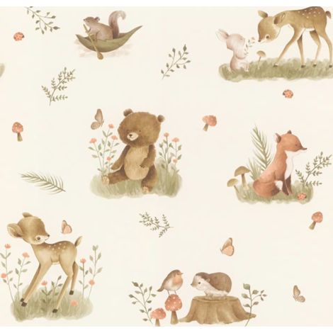 Forest Animals Wallpaper Beige Brown Woodland Nursery Kids Paste The Wall