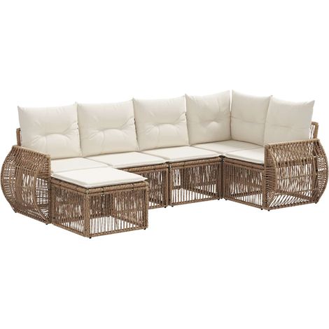 Gartensofa-set 6 pcs Beige und Cremeweiß Poly-Rattan vidaXL
