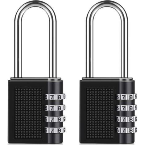 -Cadenas à Combinaison Manille Longue [2 Pièces], 4 Chiffres Serrure Combinée, pour Casier de Gym à L'école, Remise, Clôture (Noir)