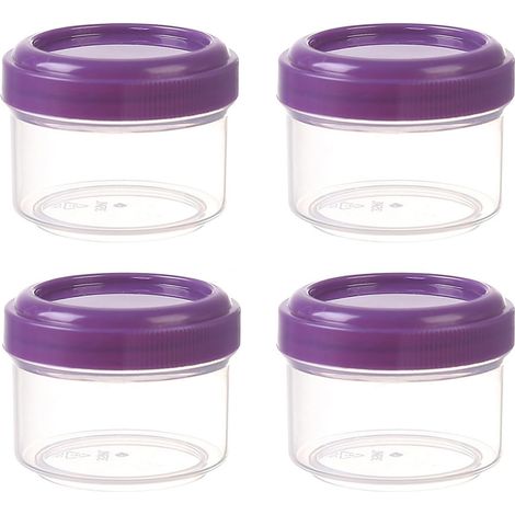 Confezione da 4 piccoli vasetti di plastica con coperchio, mini, trasparenti, rotondi e ricaricabili, ideali per viaggi, lavori creativi e per conservare spezie a prova di perdite.