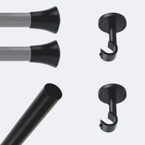 Kit de tringle à rideaux Noir Mat 150cm Diam.20mm Embout Pommeau - Fixation Mur - BOULET (1/3)