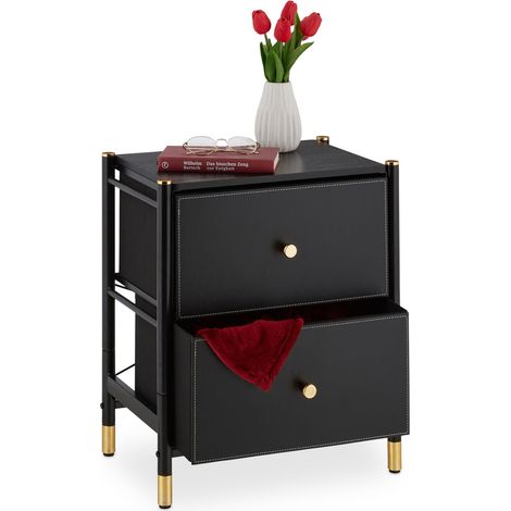 Comodino di design moderno 50 x 40 x 40 cm 2 pratici cassetti in acciaio nero 130014497