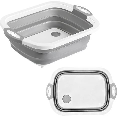 1 Bassine Pliable, 3-en-1 Crépine Planche Découper Stockage, Plastique Silicone, Camping Pique-Nique Cuisine