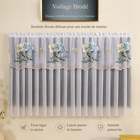 Housse de protection TV 85 pouces motif pivoines bleu et doré avec voile blanc cassé 85 réf 2198 1 kg – Livraison gratuite
