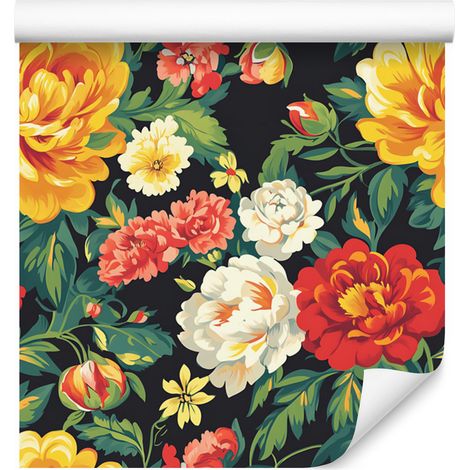 Carta da parati estetica con fiori oro e verdi per soggiorno e camera da letto, 50x1000 cm (1/5)