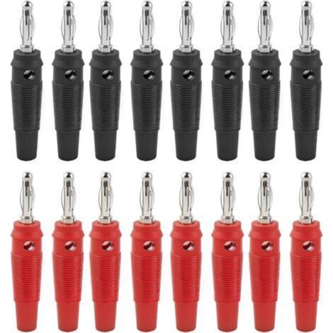 16 Bananenstecker, 4-mm-Audio-Lautsprecherstecker, Anschluss zum Verbinden von HiFi-Lautsprechern, Verstärkern, Receivern und Stereoanlagen, erhältlich in Schwarz und Rot. (1/5)