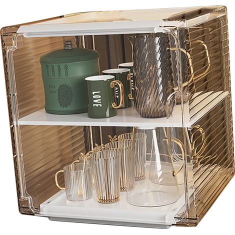Acryl-Tischbecherhalter, staubdicht, ideal für Wohnzimmer und Küche, mehrstufiges Snackregal, mittlere Größe, zwei Ebenen – Mondscheinweiß (1/5)