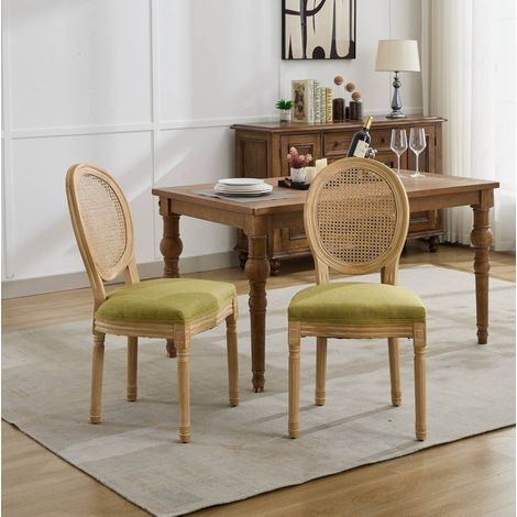Chaise de salle à manger lot de 2 59,5x49x95 cm en bois et rotin vert olive, moderne FloraGrace (1/5)