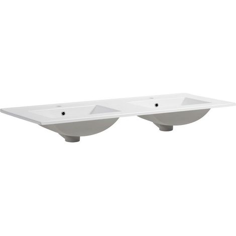 Lavabo Doppio In Ceramica Bianca 120 Cm Da Incasso Con Troppopieno  Matera (1/5)