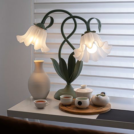 Lampe de chevet double tête en forme de fleur, 3 modes de couleur, alimentée par USB, appui-tête flexible (vert). (1/5)