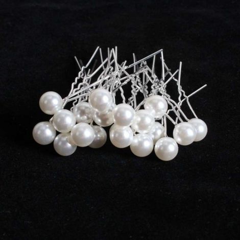 Épingles à cheveux élégantes pour mariage avec perles - 20 pièces blanches (1/5)