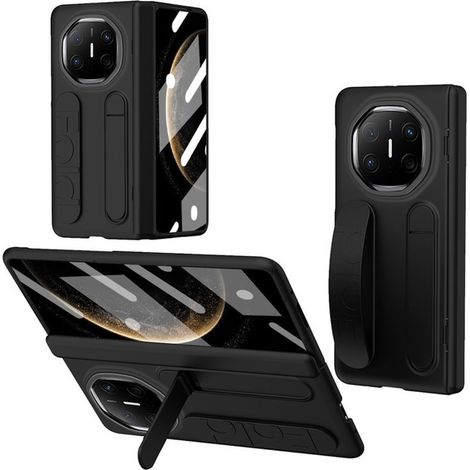 Étui de protection pour téléphone portable avec support caché et dragonne, matériau PC, adapté au Huawei Mate X6 (noir) (1/4)