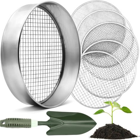 1 - Tamis De Jardin - Tamis À Compost - 5 Grilles Interchangeables En Acier Inoxydable Pour Terre Et Semences Usage Extérieur Argent 30cm (1/5)