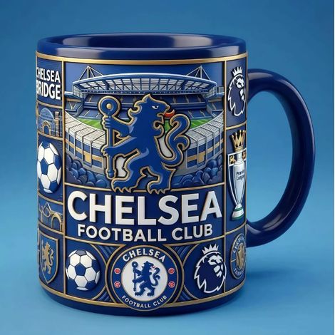 New product mug/coffee cup featuring football teams: Manchester City, Tottenham Hotspur, Chelsea, and the "Puppet King" water bottle - 11oz