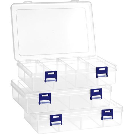 cajas de almacenamiento transparentes, 20 x 13 x 4,5 cm, 8 compartimentos ajustables - Cajas de plástico para cuentas, joyas y accesorios (1/4)