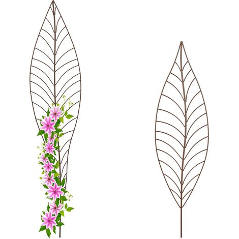Relaxdays Supporto per Piante Rampicanti da Giardino, Set da 2 Tralicci di Sostegno per Rose ed Edera, Metallo, Marrone