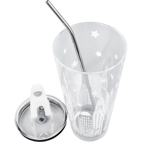 Tasses à eau multifonctions de grande capacité (1 L) en verre borosilicate résistant à la chaleur, avec couvercle, idéales pour la maison et le bureau. (1/5)