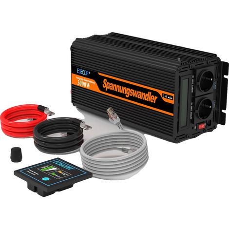 Inversor de potencia, potencia nominal de 3000 W, salida de onda sinusoidal modificada, color negro, 24 V, 220-240 V. (1/2)