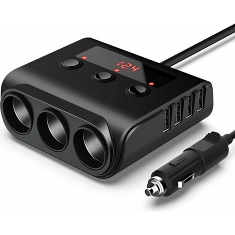 Presa accendisigari per auto da 100 W/12 V/24 V, 3 porte + 4 porte di ricarica USB, adattatore per caricabatterie con voltmetro a LED e interruttore (1/4)