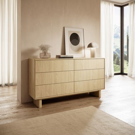 Credenza Hasimi, Madia 6 Cassetti, un Ripiano, Apertura Scorrevole, 154x38x83h cm Marrone Rovere (1/5)
