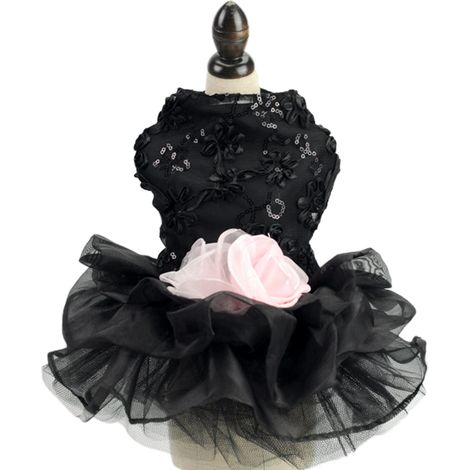 1 robe d'été pour chien, jupe à paillettes style princesse, ourlet en gaze, fleur décorative, pour mariages et séances photo (1/5)