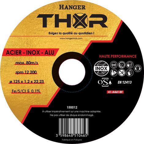 Disque à tronçonner THOR 125x22,3x1,2mm haute performance métal - HANGER - 150012