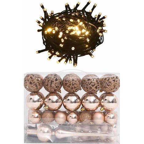 Set de boules de Noël avec pic et 150 LED 60 pcs Doré rose (1/5)