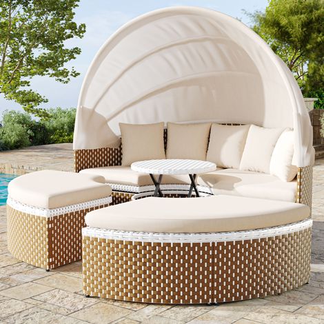 Isola da giardino 62x62x45 cm, tavolo regolabile, 5 cuscini, cuscino sfoderabile impermeabile, rattan beige (1/5)