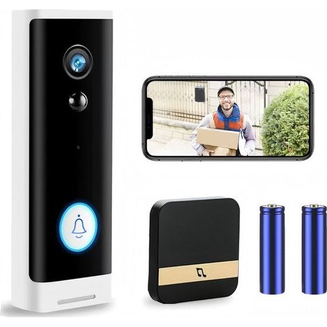 Sonnette vidéo intelligente avec caméra : HD 1080P, détection de mouvement, vision nocturne, audio bidirectionnel, stockage local