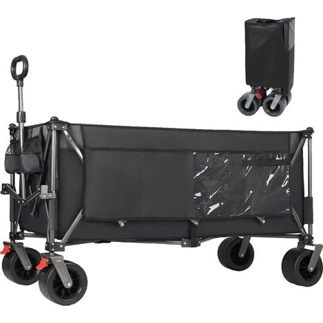 Carro de transporte, capacidad de 300 L, capacidad de carga de 250 kg, longitud extendida de 130 cm, ruedas todoterreno de 17 x 10 cm, diseño plegable. (1/5)