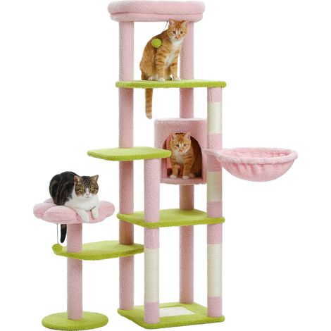 Albero per gatti, design multilivello, funzioni di gioco interattive, AMT0233PK, L-c (1/2)