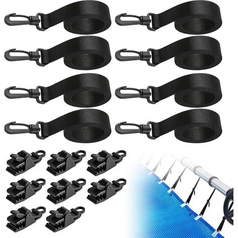 Accessoires Enrouleur De Couverture Solaire: Kit De Fixation Pour Bâche Solaire De Piscine, Pack De 8 Sangles Et Clips De Maintien, Kit De Sangles De Couverture Solaires Pour Piscine Universelle (1/5)