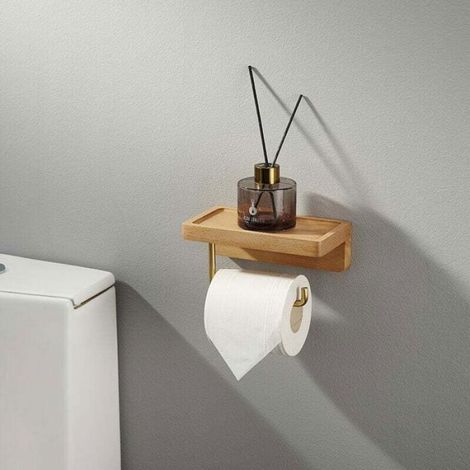 Porte Papier Toilette - Bois Massif Hêtre - Double Rouleau - Montage Mural Adhésif Ou Vis - Coins Arrondis - 1 Pièce (1/4)
