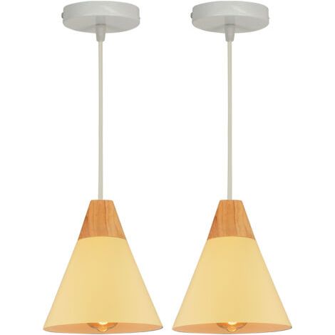 royaluxe- (2PCS)-Lampe À Suspension Moderne Jaune Suspension Luminaire Nordique Lustre Rétro Abat-Jour En Métal Ampoule E27 Suspension Intérieure (1/5)