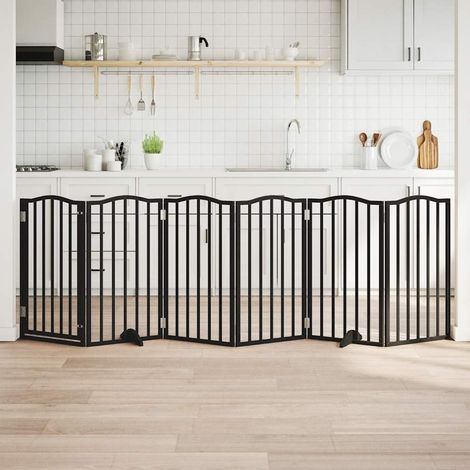 Barrière pour chiens et porte 6 panneaux noir bois de peuplier