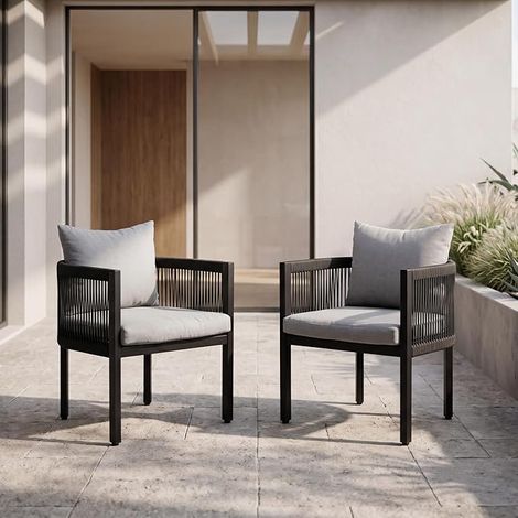 Wahson Set di 2 Sedie da Giardino, Poltrone Rotonde Intreccio Corda, Grigio (1/5)