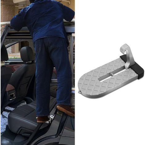 Dispositivo di accesso per portiere auto con attacco per portapacchi, in alluminio aeronautico, superficie antiscivolo, colore argento. (1/5)